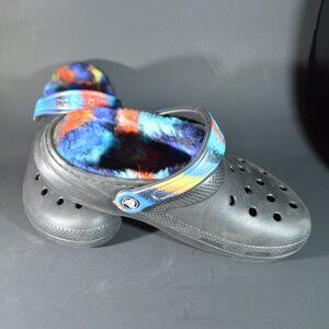 Black Multi Colored Fur crocs